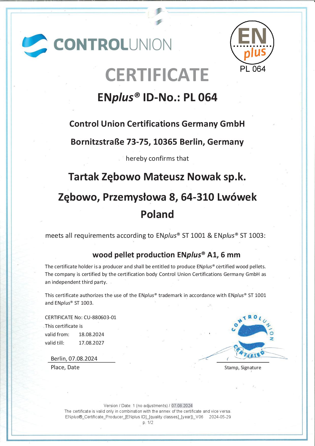 Certyfikat ENplus A1